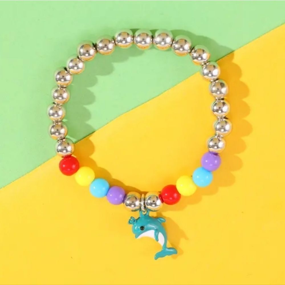Beaded Super cute Dolphin Pendant Vharm Bracelet For Kids And Adults